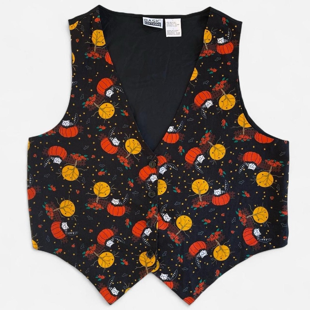 Vintage Basic Editions Fall Spooky Season Halloween Themed Cat & Pumpkin Vest